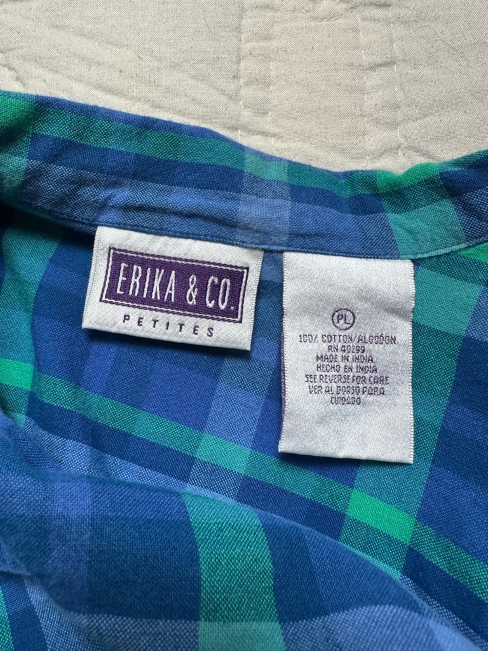 Blue Green Plaid Button Down | 90s Minimalist Boxy Short Sleeve · Erika & Co - Picture 9 of 11